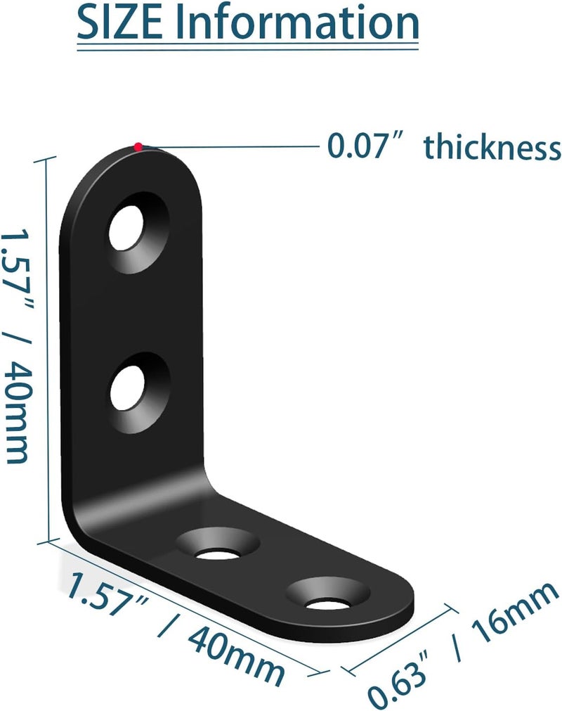 Aufuga Corner Brace, L Bracket, Corner Brackets of Stainless Steel,Small Angle Support for Home Improvement, Metal Iron Braces for Wood (Black_1.6x1.6x0.6inch_20pcs) - Image 3